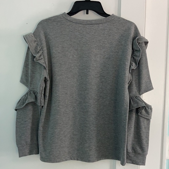 Aqua Open Elbow Ruffled Sweatshirt size S - Picture 4 of 5